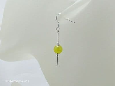 Bright Yellow Jade & Sterling Silver Tubes Drop Earrings