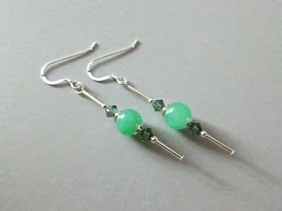 Brighter Green Aventurine, Swarovski Crystals & Sterling Silver Earrings