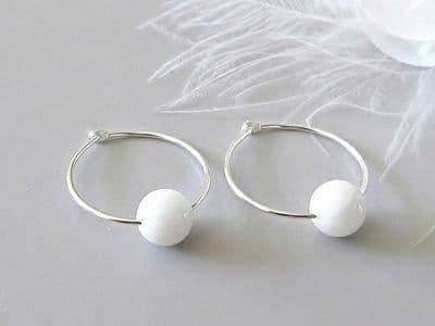 Brilliant White Agate Hoop Earrings With Sterling Silver