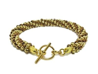 Bronze Brown & Gold Stripey Kumihimo Seed Bead Bracelet