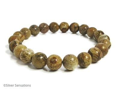 Brown & Beige Picture Jasper Beaded Medium Chunky Bracelet