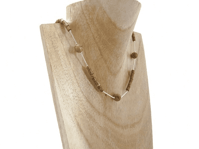 Brown Gold Lace Agate & Sterling Silver Unisex Necklace