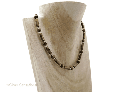 Brown & Gold Tiger's Eye Column Tubes & Sterling Silver Necklace