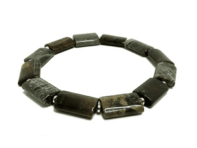 Brown & Green Snake Skin Jasper & Sterling Silver Beaded Bracelet