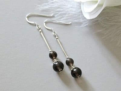 Brown Smokey Quartz Duo & Sterling Silver Earrings
