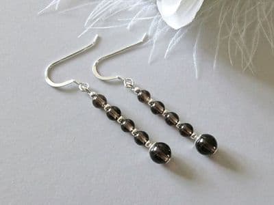 Brown Smokey Quartz Stack Drop Sterling Silver Earrings