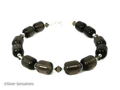 Brown Smokey Quartz Sterling Silver Bracelet With Swarovski Crystals
