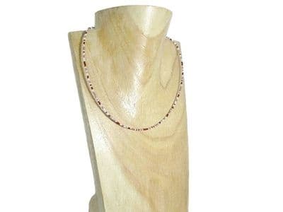 Burgundy Red, Pink & White Seed Bead Choker / Necklace