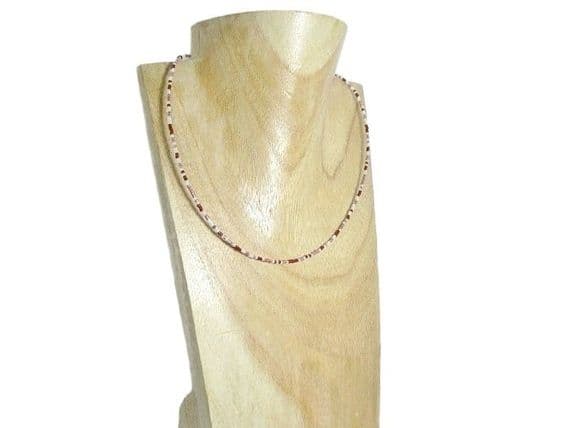 Burgundy Red, Pink & White Seed Bead Choker / Necklace | Silver Sensations
