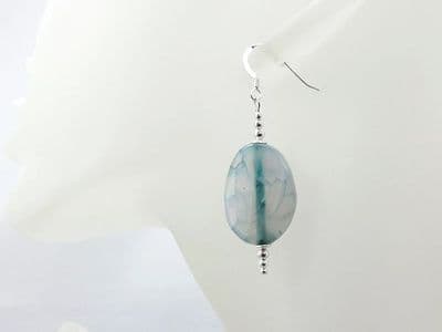 Chunky Blue Dragon's Veins Twisted Beads & Sterling Silver Earrings