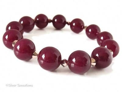Chunky Burgundy Jade & Rose Gold Colour Austrian Made Crystals Fashion Bracelet