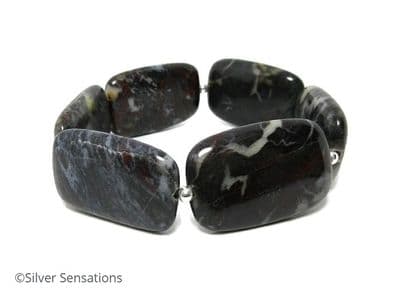 Chunky Dark Red Blood Stone Cuff Bracelet With Sterling Silver