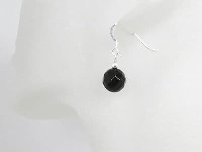 Chunky Faceted Black Onyx & Sterling Silver Short Drop Earrings