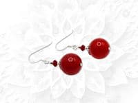 Chunky Red Jade & Sterling Silver Dangly Earrings With Premium Crystals | Semi Precious Gemstones | Silver Sensations Jewellery