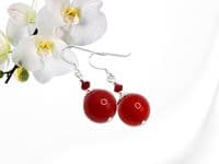 Chunky Red Jade & Sterling Silver Dangly Earrings With Premium Crystals | Semi Precious Gemstones | Silver Sensations Jewellery