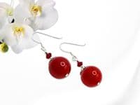 Chunky Red Jade & Sterling Silver Dangly Earrings With Premium Crystals | Semi Precious Gemstones | Silver Sensations Jewellery