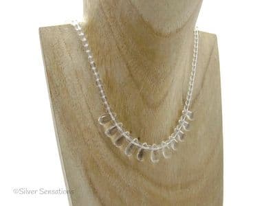 Clear Crystal Teardrops Sterling Silver Necklace
