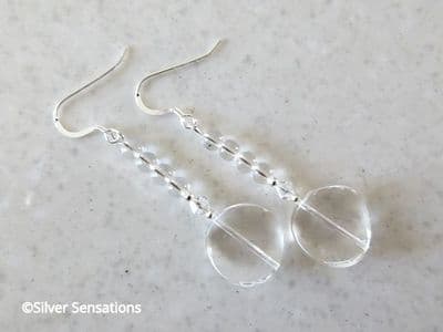 Clear Crystal Twisted Coins, Rounds & Premium Crystals Sterling Silver Earrings