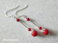 Coral Red Pearl Sterling Silver Earrings With Swarovski Pearls | Silver Sensations