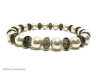 Cream Austrian made Pearls & Smokey Quartz Bracelet | Silver Sensations