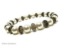 Cream Austrian made Pearls & Smokey Quartz Bracelet | Silver Sensations