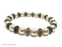 Cream Austrian made Pearls & Smokey Quartz Bracelet | Silver Sensations
