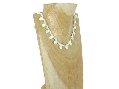 Cream Mother of Pearl Teardrop Beads Sterling Silver Necklace
