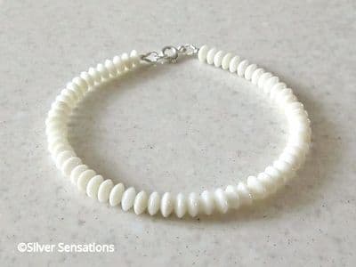 Cream Rondelle Beads Sterling Silver Slim Bracelet