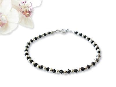 Dainty Black Crystals Tennis Bracelet With Sterling Silver