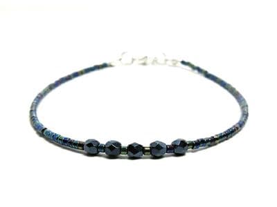 Dainty Blue Black Seed Bead Friendship Bracelet