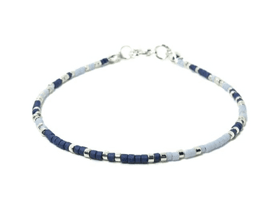 Dainty Blue & Silver Seed Bead Friendship Bracelet