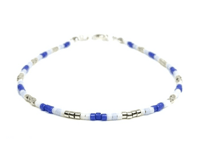Dainty Blue, White & Silver Seed Bead Friendship Bracelet