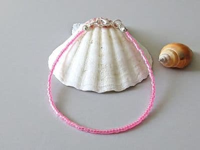 Dainty Bright Hot Pink Layering Seed Bead Holiday Anklet