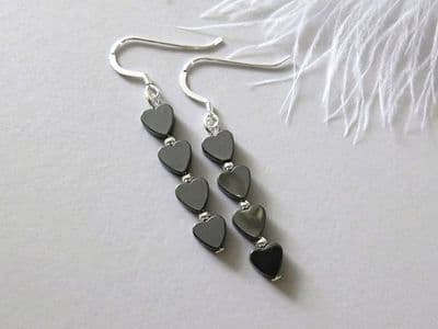 Dainty Hematite Love Heart Earrings