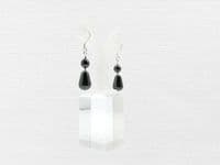 Dainty Hematite Rounded Tear Drop & Sterling Silver Dangly Earrings | Silver Sensations