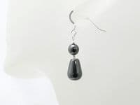 Dainty Hematite Rounded Tear Drop & Sterling Silver Dangly Earrings | Silver Sensations