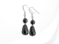 Dainty Hematite Rounded Tear Drop & Sterling Silver Dangly Earrings | Silver Sensations