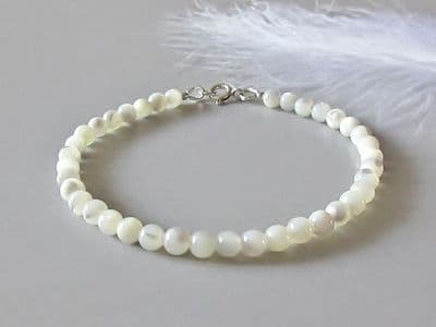 Dainty Natural White Mother of Pearl  Stacker Bracelet
