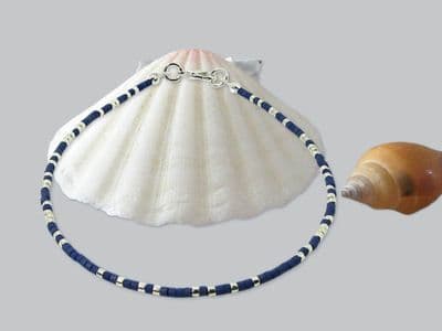 Dainty Navy Blue & Silver Seed Bead Stacker Bracelet