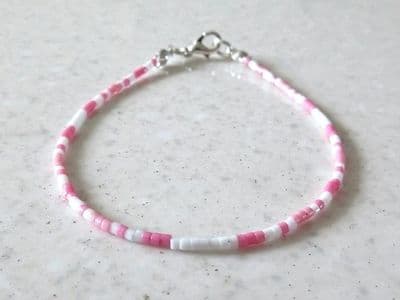Dainty Pink & White Seed Bead Modern Fashion Anklet
