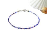 Dainty Purple Mix Seed Bead Boho Friendship Bracelet | Silver Sensations