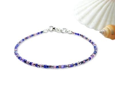 Dainty Purple Mix Seed Bead Boho Friendship Bracelet
