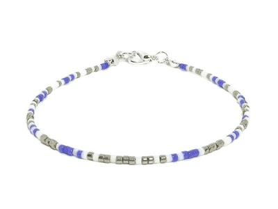 Dainty Purple, Silver & White Seed Bead Stacker Bracelet
