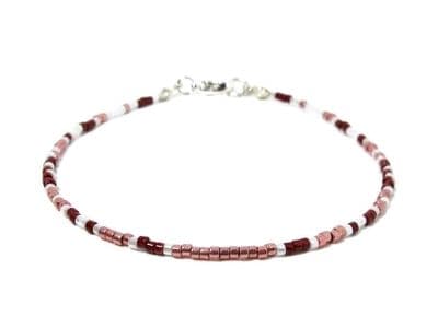Dainty Red, Pink & White Seed Bead Layering Bracelet