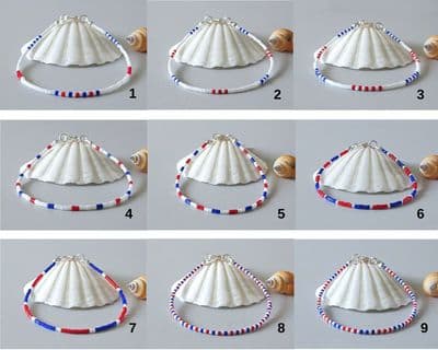 Dainty Red White & Blue Jubilee Seed Bead Anklet