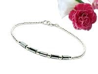 Dainty Silver Hematite Tube Beads Bracelet With Sterling Silver | Silver Sensations