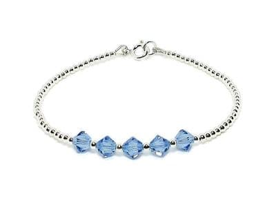 Dainty Sterling Silver Stacker Bracelet With Sapphire Blue Austrian Crystals