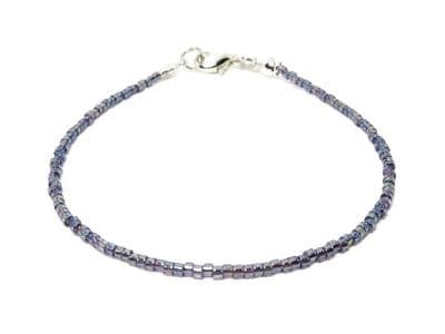 Dainty Unisex Rainbow Purple Seed Bead Surfer Anklet
