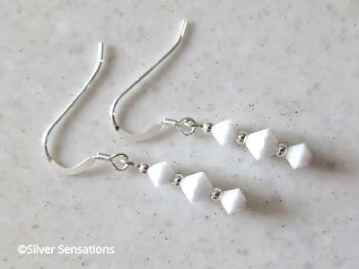Dainty White  Crystal Earrings With Sterling Silver & Premium Made Crystals