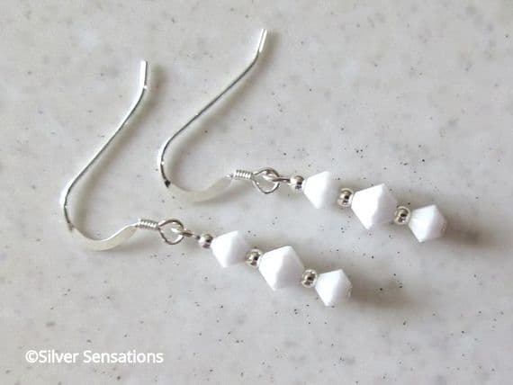 Dainty White  Crystal Earrings With Sterling Silver & Austrian Crystals | Silver Sensations